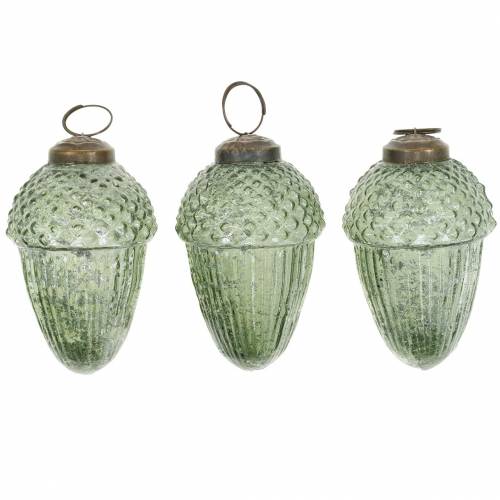 Floristik24 Träddekorationer ekollon transparent, grönt äkta glas 9cm 3st
