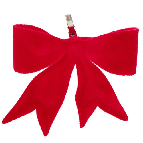 Dekorativ röd rosett med klämma. Mångsidig juldekoration. 11 cm, 4 stycken.