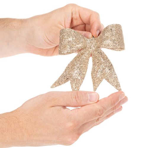 Glitterrosett, dekorativ rosett, guld med klämma, 11 cm, 4 stycken | Floristik24.se
