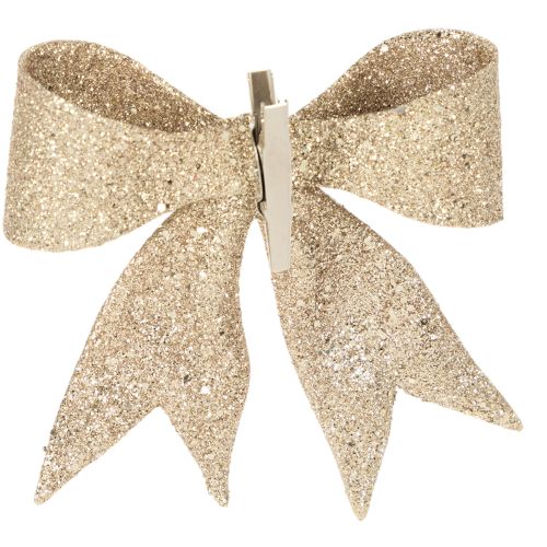 Glitterrosett, dekorativ rosett, guld med klämma, 11 cm, 4 stycken | Floristik24.se