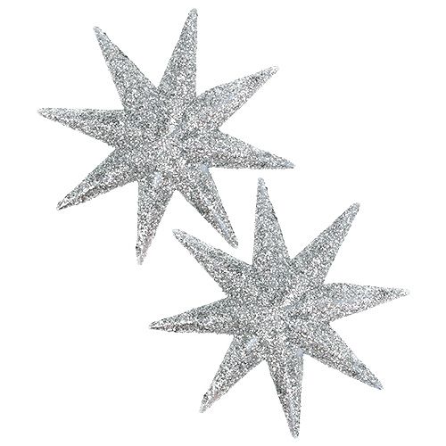 Glitter star silver Ø10cm 12st