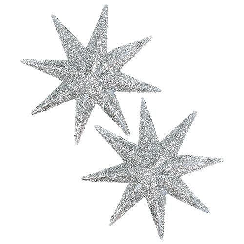 Floristik24 Glitter star silver Ø10cm 12st