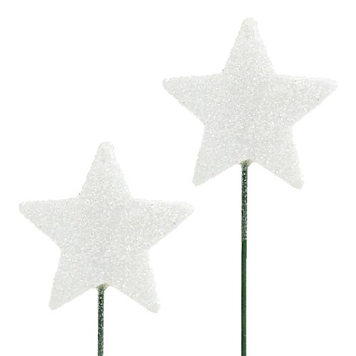 Floristik24 Glitterstjärna på tråd 5cm vit L23cm 48st