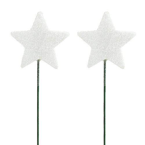 Floristik24 Glitterstjärna på tråden vit 4cm L22cm 60p