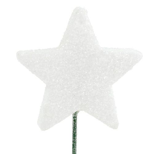 Floristik24 Glitterstjärna på tråden vit 4cm L22cm 60p