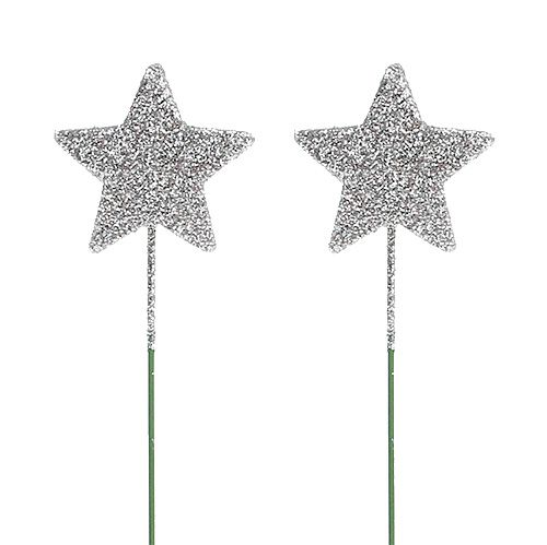 Floristik24 Glitterstjärna silver 4cm på tråd 60st
