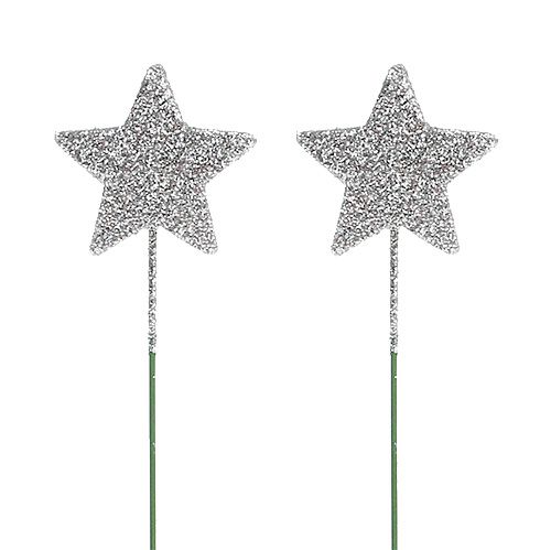 Glitterstjärna silver 4cm på tråd 60st