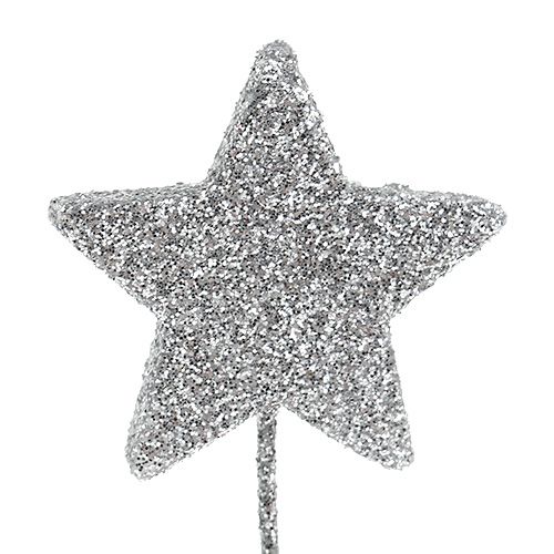 Artikel Glitterstjärna silver 4cm på tråd 60st