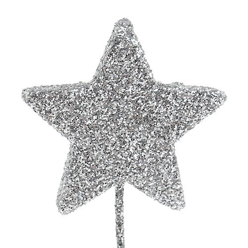 Artikel Glitter star silver 5cm på tråd L22cm 48st