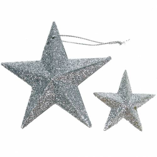 Floristik24 Glitter star silver 9,5 / 5 cm 18 st