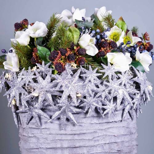 Artikel Glitterstjärna silver 9,5/5cm 18 st