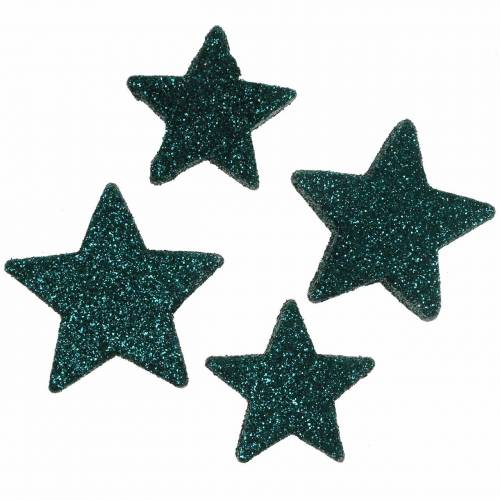 Floristik24 Glitterstjärnor för att strö smaragd 4 / 5cm diverse 40st