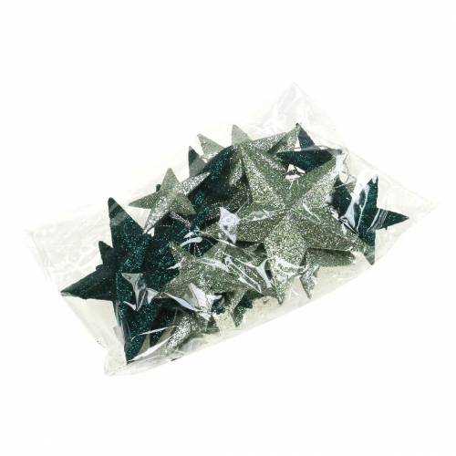 Artikel Glitter stjärnset dekorativa galgar och scatter dekorationer smaragd, ljusgrön 9cm/5cm 18 stycken