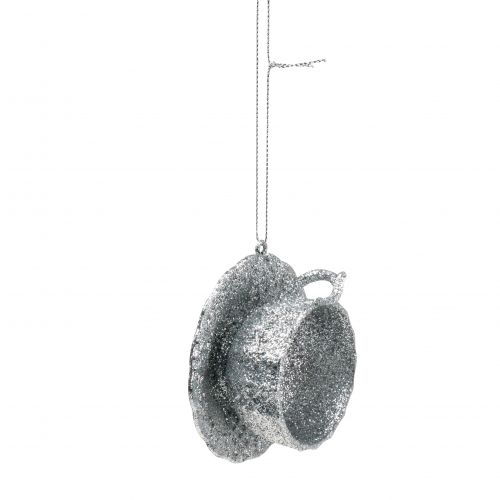 Floristik24 Glitterkopp silver att hänga 8cm 12st