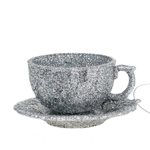 Floristik24 Glitterkopp silver att hänga 8cm 12st