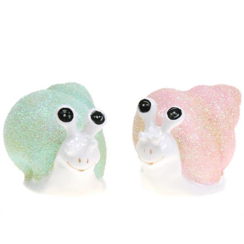 Floristik24 Dekorativ figurin snigel glitter mint/rosa 8cm 6 st