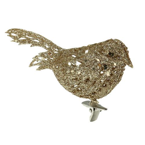 Floristik24 Glitter fågel 8cm guld med klipp 6st