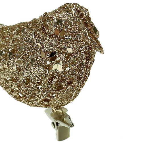 Artikel Glitter fågel 8cm guld med klipp 6st