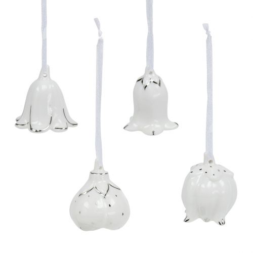 Klockblommaform 5cm - 5,5cm vit, silver 4st
