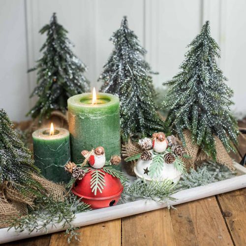 Floristik24 Klockor med rödhake, fågeldekorationer, vinter, dekorativa klockor till jul vit/röd Ø9cm H10cm set om 2