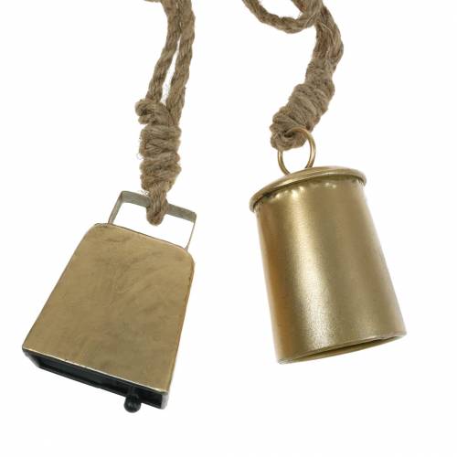 Floristik24 Cowbell set för hängande mässingsmetall 8,2 / 9,5 cm rep 240cm