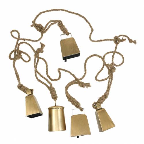 Floristik24 Cowbell set för hängande mässingsmetall 8,2 / 9,5 cm rep 240cm