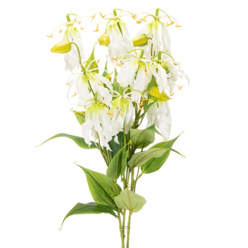 Konstgjord Gloriosa-blomma, vit och gul, elegant blommande gren för dekoration, 80 cm, 3 stycken