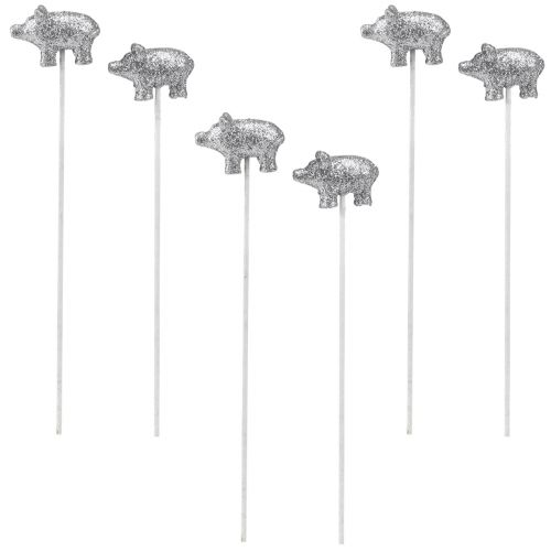 Artikel Lyckogris nyårsafton lyckobringare på pinne silver 3cm 6st