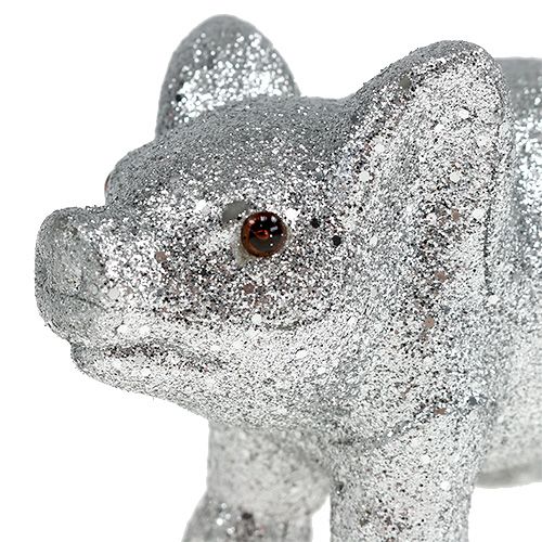 Artikel Lucky pig 13cm silver med glimmer 4st