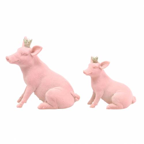 Floristik24 Dekorativt figurset lycklig gris med gyllene krona 12 × 7 × 13 cm / 9,2 × 5,5 × 10 cm 2st