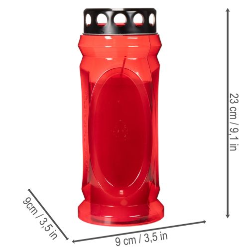 Gravljus rött, lock svart, minnesljus 4 dagar 23cm | Floristik24.se