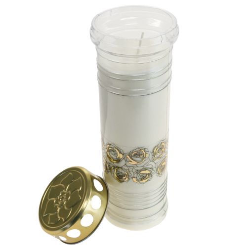 Artikel Gravljus vita rosor guld sorgljus Ø7cm 23,5cm 100h 2st
