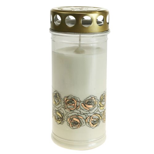 Floristik24 Gravljus vita rosor sorgeljus minnesljus Ø7cm H18cm 90h 2st