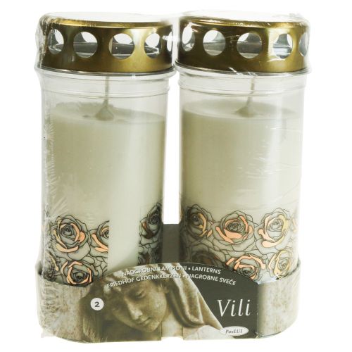 Artikel Gravljus vita rosor sorgeljus minnesljus Ø7cm H18cm 90h 2st