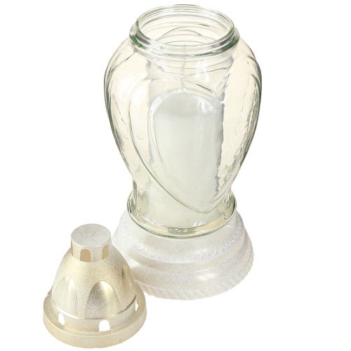 Artikel Gravljus glas med hjärtgravyr, gravlykta, klar Ø11cm H26cm