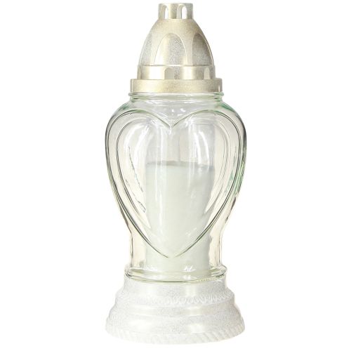 Artikel Gravljus glas med hjärtgravyr, gravlykta, klar Ø11cm H26cm