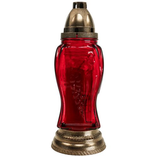 Floristik24 Gravljus glasgravyr ängelgravslykta röd Ø11cm H28,5cm