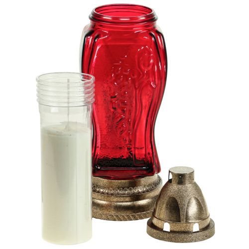 Floristik24 Gravljus glasgravyr ängelgravslykta röd Ø11cm H28,5cm
