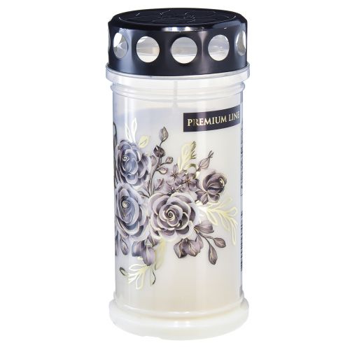 Floristik24 Gravljus vitt motiv ljus blommor Ø7,5cm H16,5cm 3st