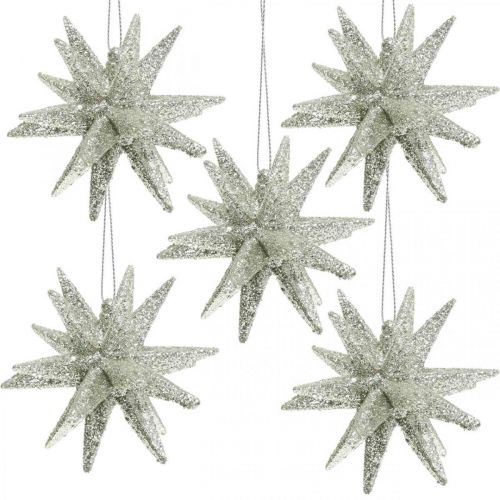Floristik24 Glitterstjärnor att hänga champagne julgranspynt 7,5 cm 8 st