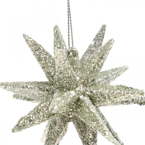 Artikel Glitterstjärnor att hänga champagne julgranspynt 7,5 cm 8 st