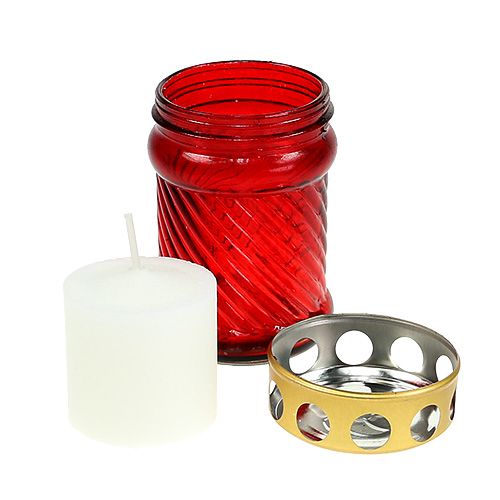 Artikel Grav ljus glas röd Ø6cm H10,5cm 1 st