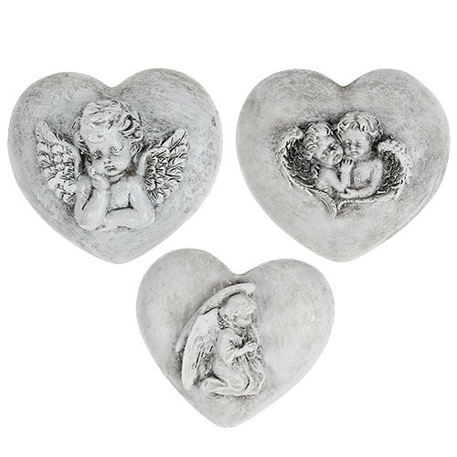 Floristik24 Grava smyckenhjärtan med änglar 9cm 3st