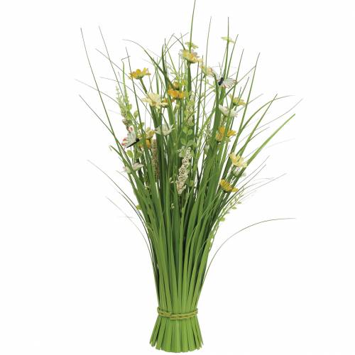Floristik24 Gräsklas med blommor och fjärilar vit/gul 70cm