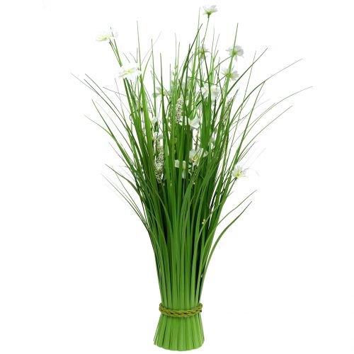 Floristik24 Massa gräs med blommor vita 70 cm