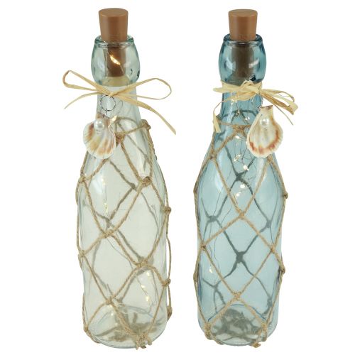 Floristik24 Glasflaska ljusblå mikro LED fairy lights maritima H28cm 2st