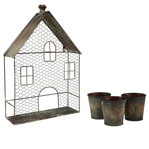 Floristik24 Hängdekor metalldekor hus väggdekoration rost 3 krukor 60cm