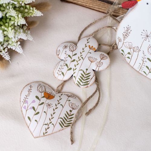 Artikel Hängande dekoration metalldekoration hjärtan och blommor vit 10cm 4 st