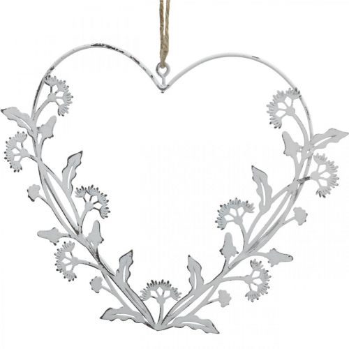 Dekorativt hjärta att hänga vintage maskros metall vit 17,5cm 3st