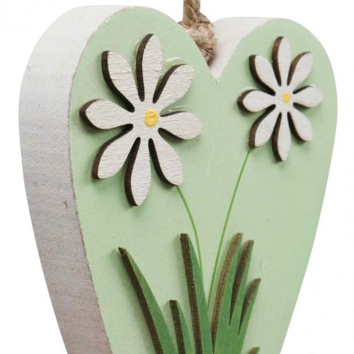 Artikel Dekorativa hjärtan för att hänga med blommor trägrön, vit 8,5×12cm 4 st